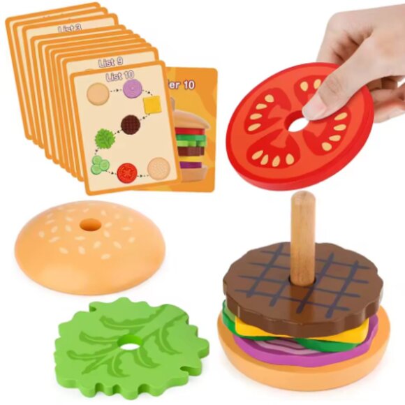 Montessori Wooden Burger Stacking Toy – Stack, Learn & Play! - Picture 2 of 3